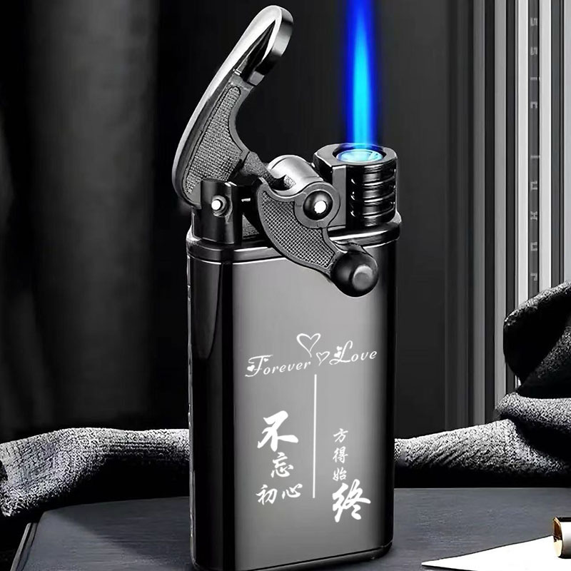 新款创意摇臂充气防风打火机金属蓝焰直冲复古个性炫酷男士刻字潮|undefined
