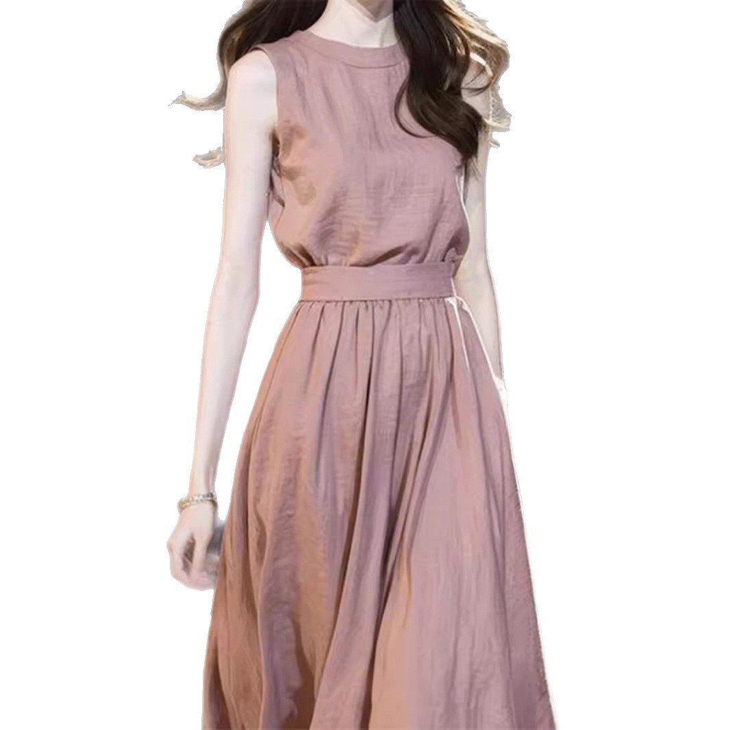 Váy maxi không tay phong cách Pháp màu hồng pastel — màu hồng mềm mại
