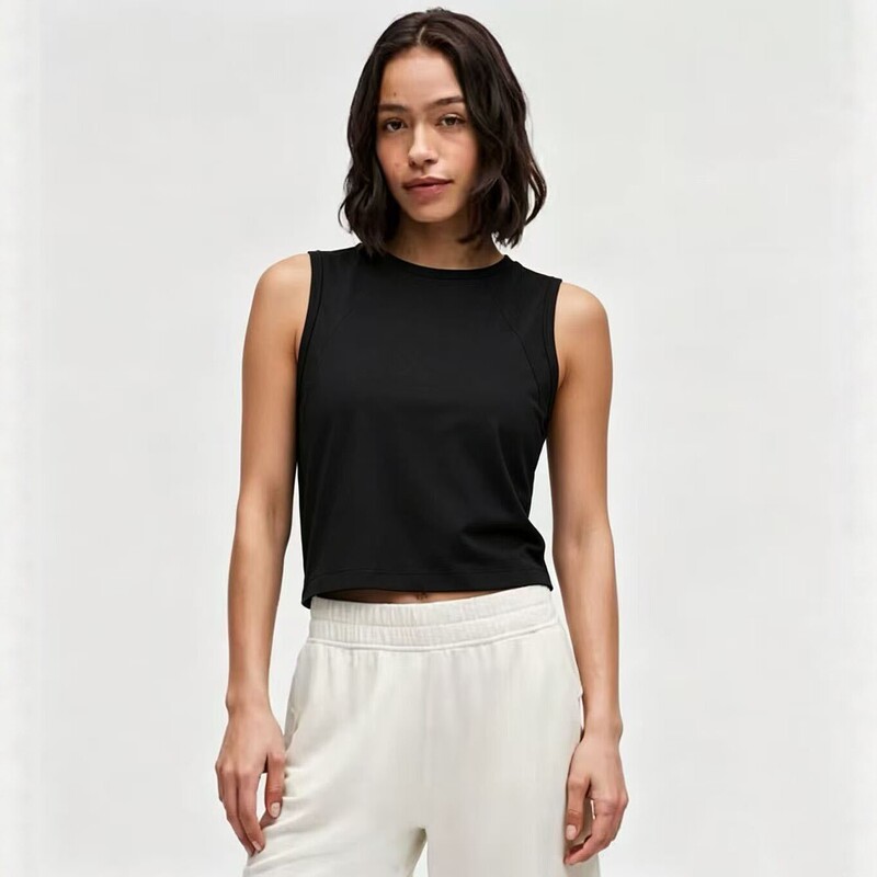 Ll Summer New Style Sleeveless Vest for Women, Round Neck, Slim Fit, Sports Casual Top, Pure Color, Versatile Short Style Ll Summer New Style Sleeveless Vest for Women, Round Neck, Slim Fit, Sports Casual Top, Pure Color, Versatile Short Style