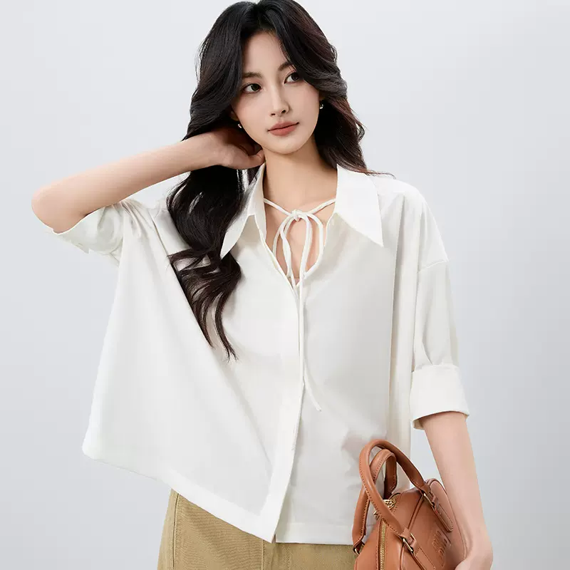 [本初]春夏新款法式时尚洋气减龄纯色衬衫女舒适设计款小众上衣