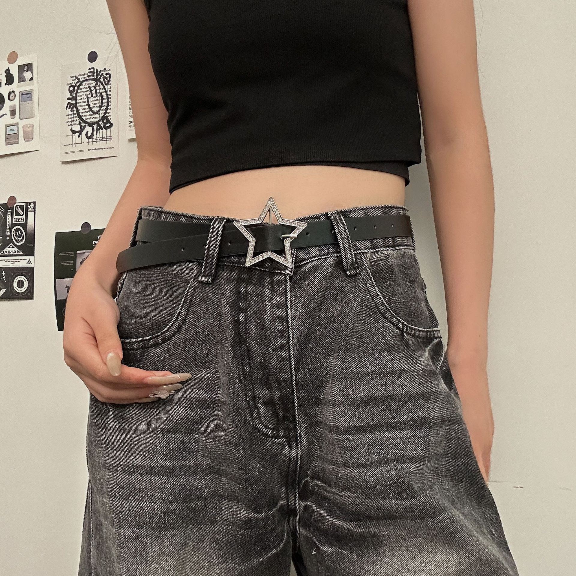 Cinturón vintage con hebilla metálica para mujer, estilo retro europeo y americano, denim para mujer, estilo hip-hop versátil, punk, estilo chica sexy._voghion.com