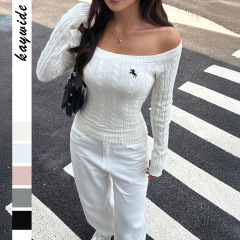跨境 欧美Y2K辣妹纯色毛织长袖毛衣女装2025秋冬亚马逊外贸独立站
