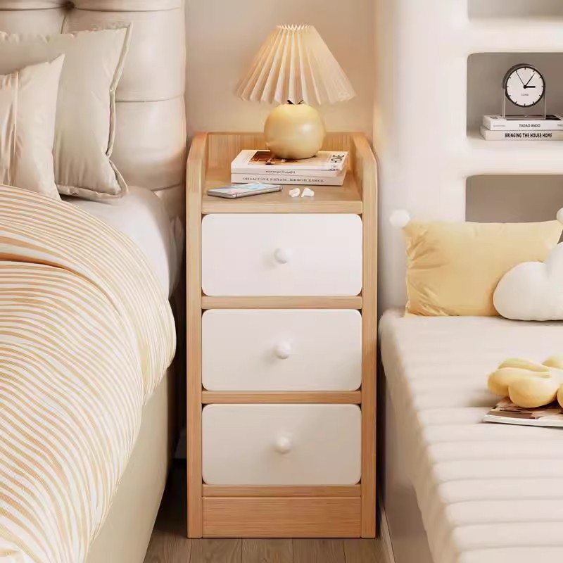 Gabinete pequeño Gabinete ultrafino de 20cm Mesita de noche de viento crema Estante de piso contra la pared Gabinete pequeño estrecho Armario de almacenamiento con grietas