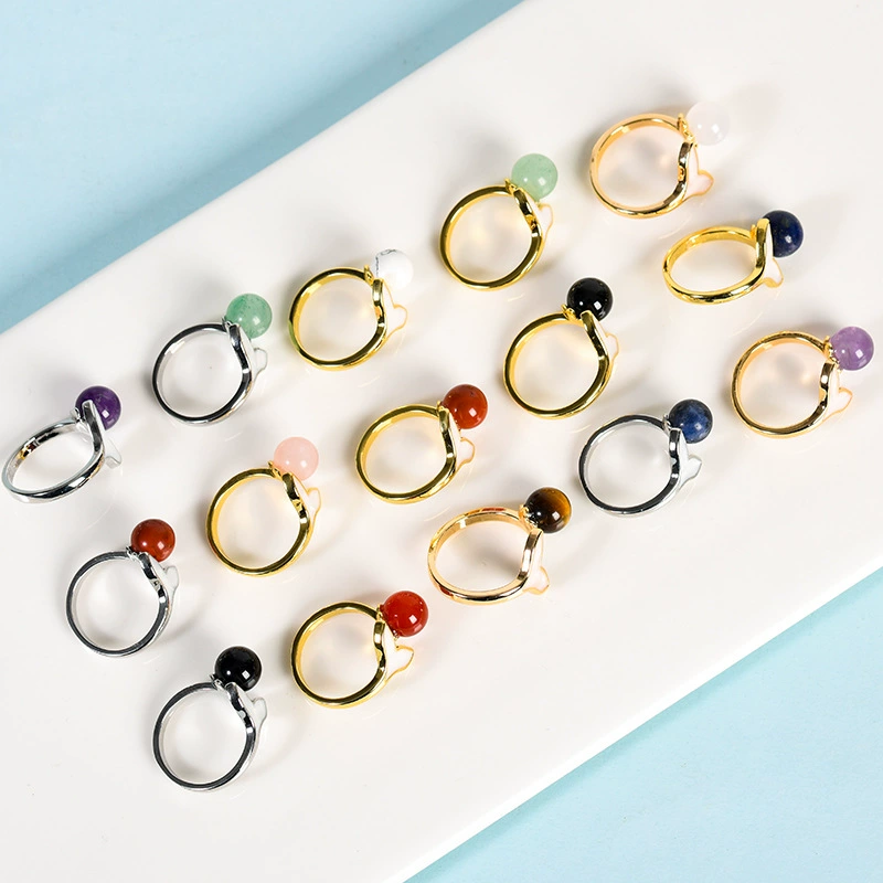 Natural water, crystal, natural ore, round beads, ring with stone jade handmade, accessory, wholesale