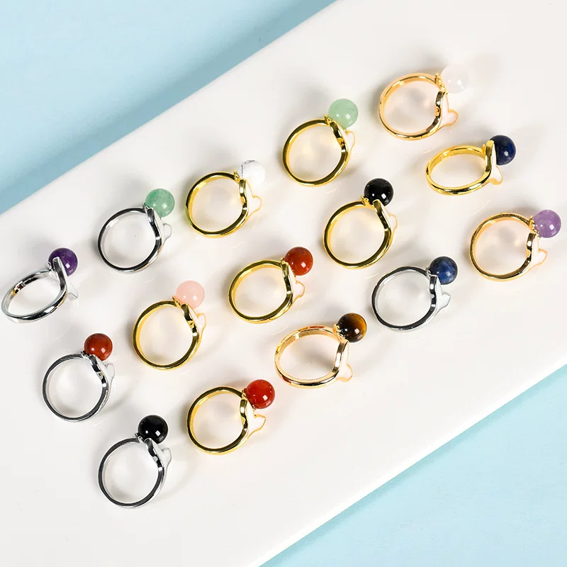 Natural water, crystal, natural ore, round beads, ring with stone jade handmade, accessory, wholesale