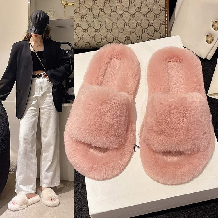 Меховые тапочки для женщин, осень-зима 2024, новая верхняя одежда, модные шлепанцы ярких цветов в Интернете, простые хлопковые тапочки в корейском стиле