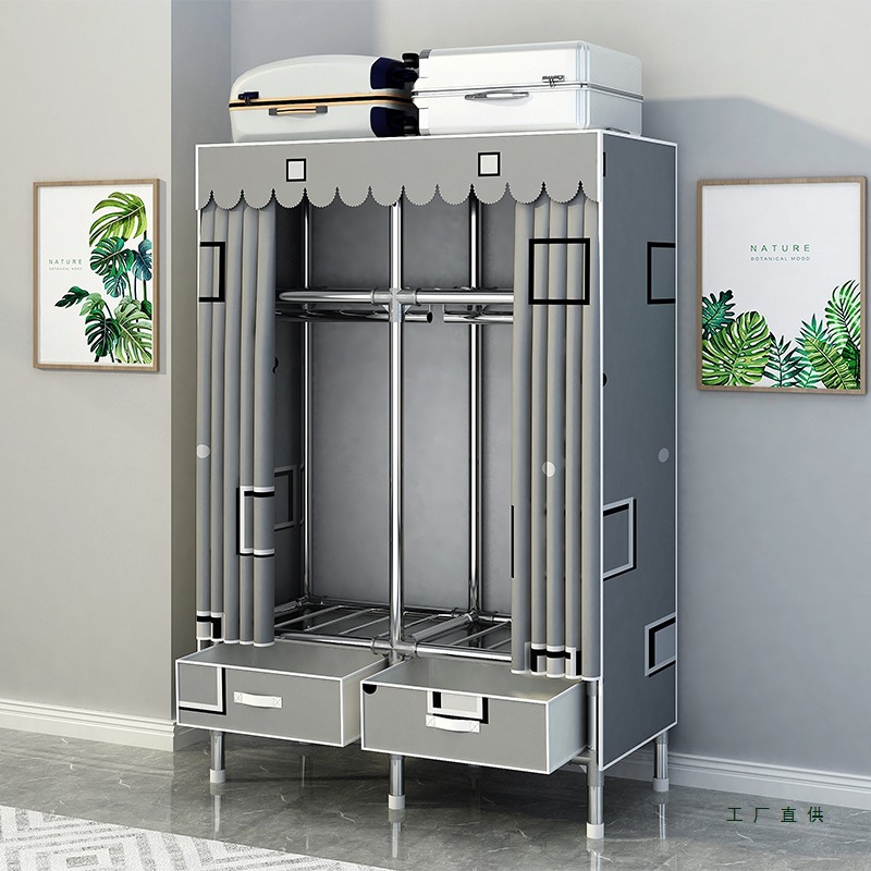 Simple Wardrobe for Rental Housing, All-Steel Frame, Thickened and Sturdy Fabric Assembly Wardrobe, Small Simple Hanging Wardrobe