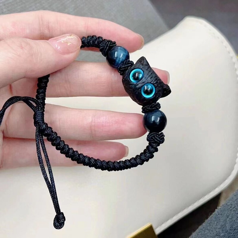 Cute Kitten Couple Bracelets, a Pair of Bracelets for Men and Women, Imitation Wood Crystal Braided Rope, Niche Design, Gift for Best Friends Cute Kitten Couple Bracelets, a Pair of Bracelets for Men and Women, Imitation Wood Crystal Braided Rope, Niche Design, Gift for Best Friends