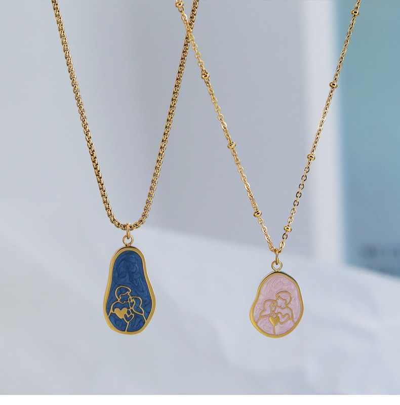 Retro Portrait Titanium Steel Enamel Pendant Necklace 1 Piece