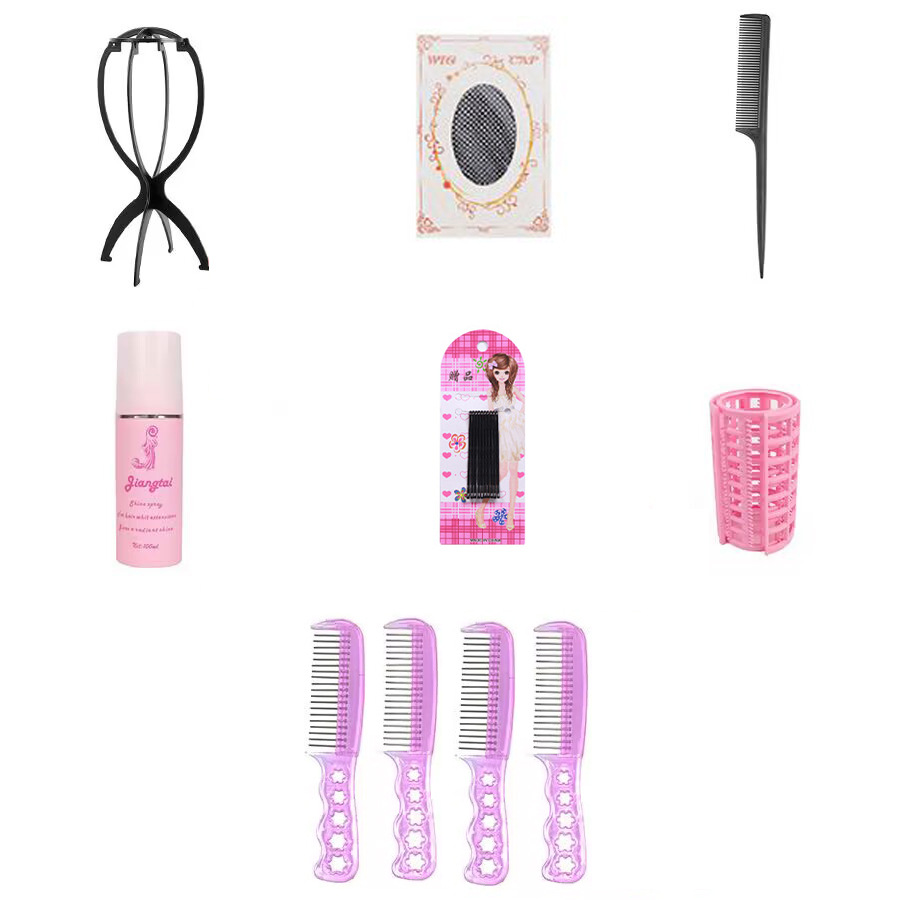 Peluca cuidado solución traje soporte acero peine cuidado solución pelo clip rizador de pelo punta cola peine pelo neto en stock