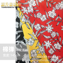 手绘植物印花布 40支平纹弹力棉府绸布料 衬衫连衣裙面料厂家现货