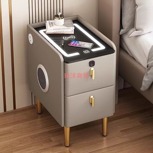 Fully Equipped Bedside Table, Light Luxury Bedside Table, Ultra-Narrow Storage Cabinet, Multi-Functional Wireless Charging Multi-Layer Storage Cabinet