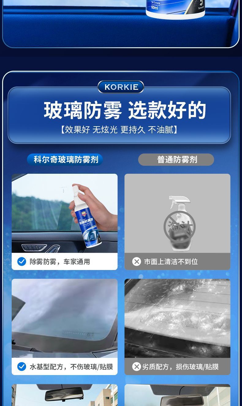 Corky glass anti-fog agent anti-fog long-acting front windshield rear view ytterbone rearview mirror window winter anti-fog car home dual-use