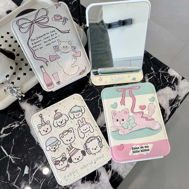 Espejo plegable lindo gato de alto valor portátil dormitorio estudiantil de escritorio de escritorio para el hogar espejo de vestir