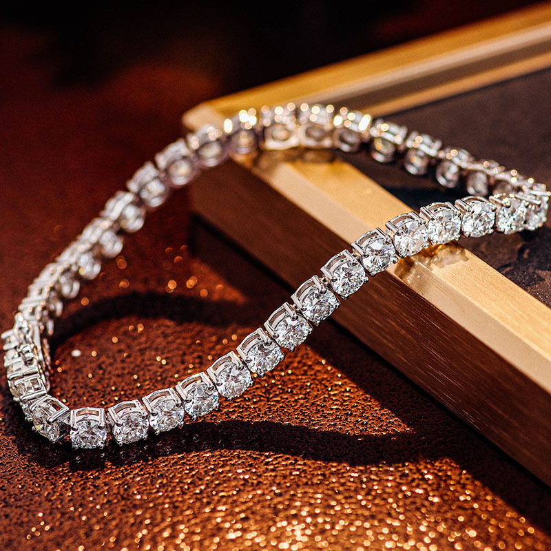 Factory In-Stock 925 Silver Moissanite Tennis Chain with Figure-Eight Clasp 2-6mm Four-Prong 6-24inch Fashion Bracelet for Women