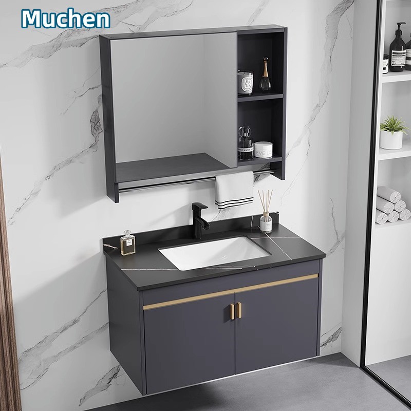 Armario de baño minimalista moderno combinación de lavabo pequeño apartamento hogar Baño montado en la pared mueble de lavabo