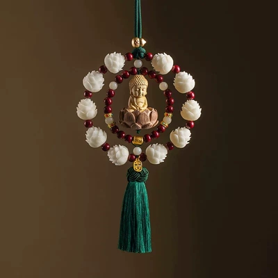Car hanging – Ladies Car High-End Pendant - little-buddha-deep-double-circle-green-tassel