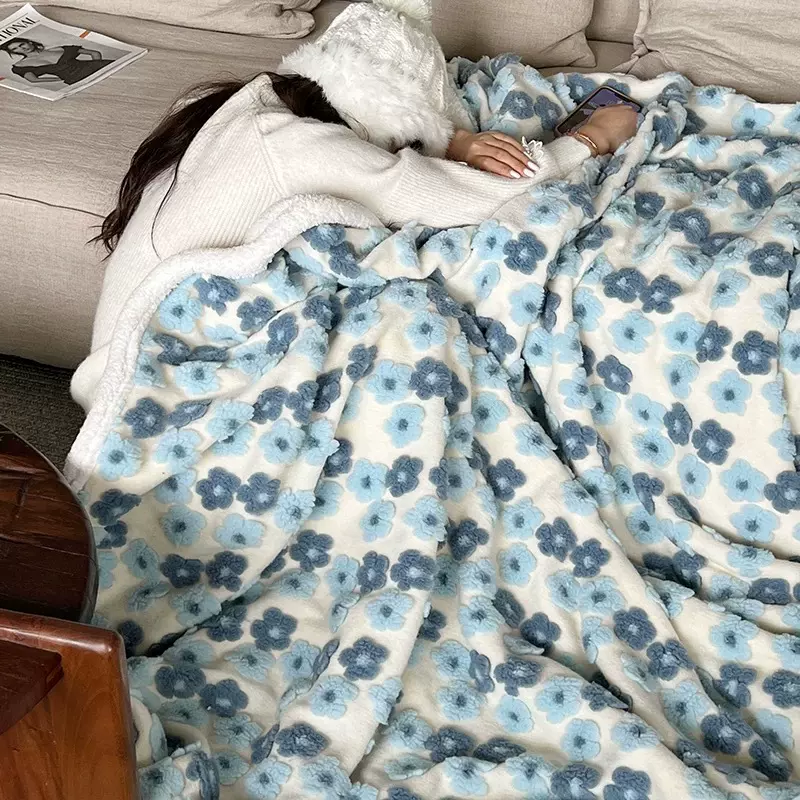 高档立体提花绒毯公主风单人午睡盖毯加厚羊羔绒沙发毛毯一件代发