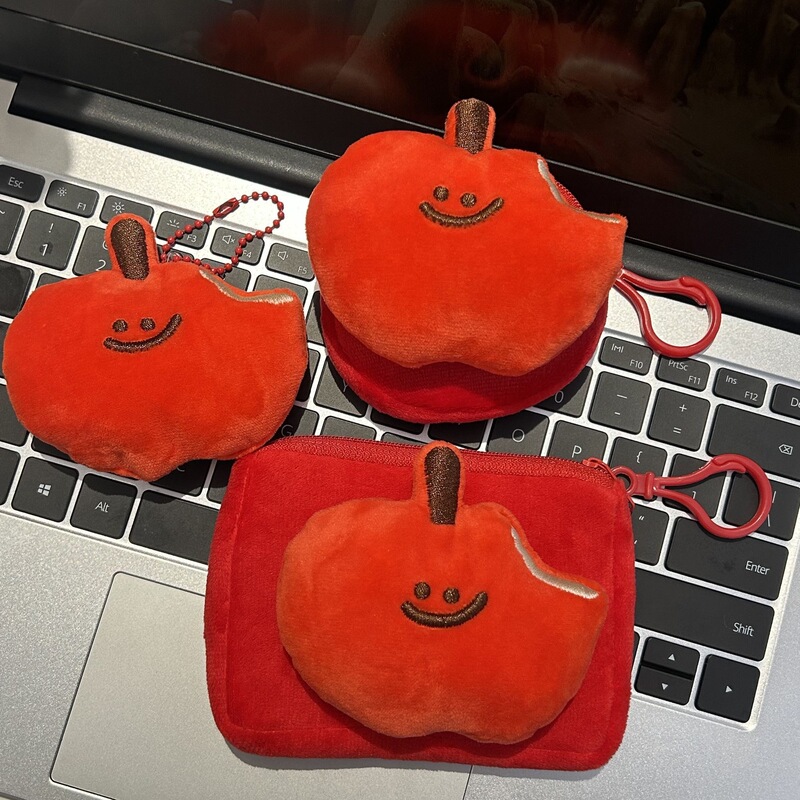 Cute Bite-Sized Apple Coin Purse Pendant Cartoon Plush Smiley Face Apple Bag Pendant Keychain Storage Bag Cute Bite-Sized Apple Coin Purse Pendant Cartoon Plush Smiley Face Apple Bag Pendant Keychain Storage Bag