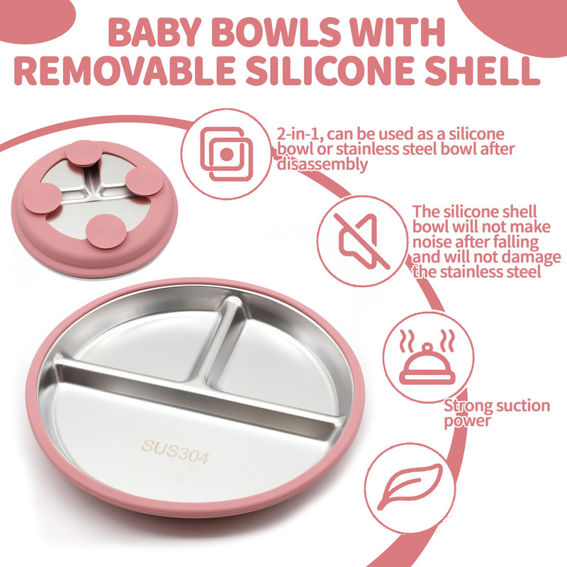 Amazon スポットシリコン 304 ステンレス鋼食器 7 点セット取り外し可能な吸盤プレートボウルセット|undefined