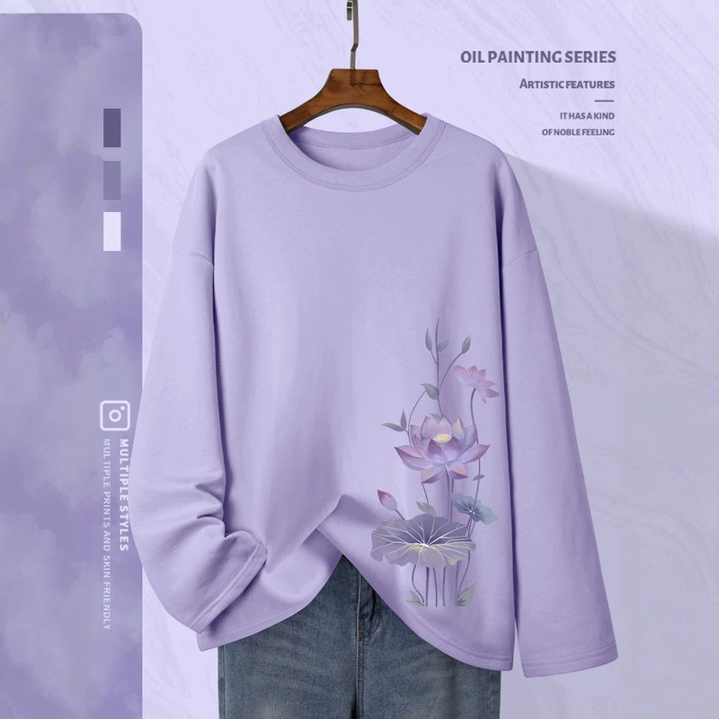 Spring and autumn long-sleeve t-shirt for women, 2026 new model, pure cotton, stylish outerwear, slimming autumn women's clothing