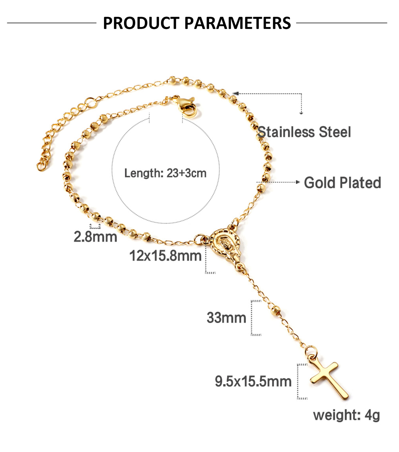 8g Weight Bracelets Classification 1 Piece Quantity Streetwear Portrait Cross Stainless Steel Plating Bracelets