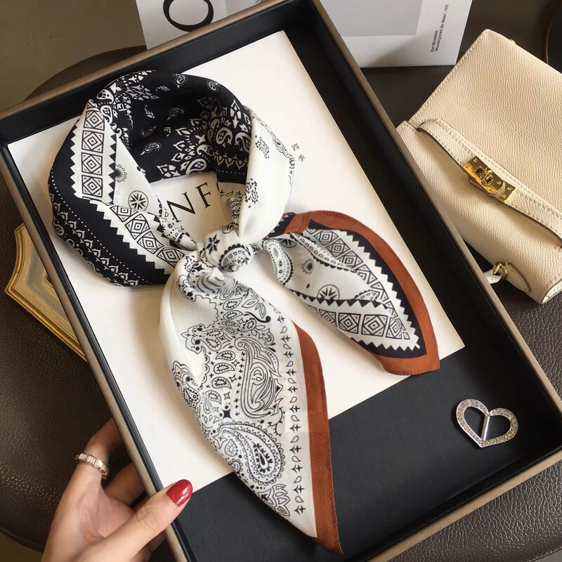 Old Money Style Cashew Flower Brown Silk Crepe De Chine High-End Silk Scarf Women's Mulberry Silk Square Scarf Scarf Shirt Shawl