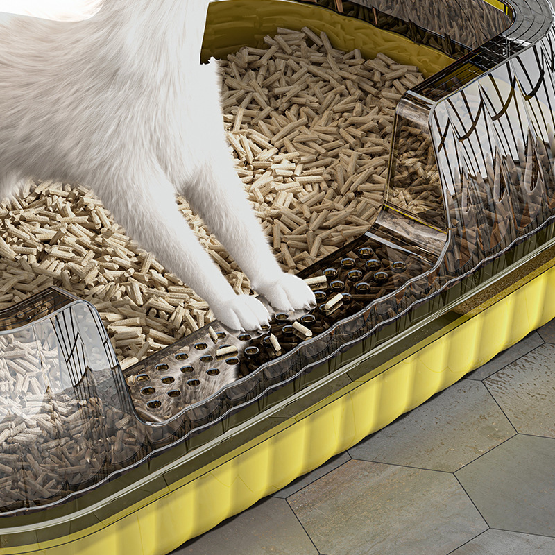 猫砂盆トランペット幼猫低足猫砂盆超大型防外スプラッシュ側開放猫籠半閉鎖猫トイレ|undefined