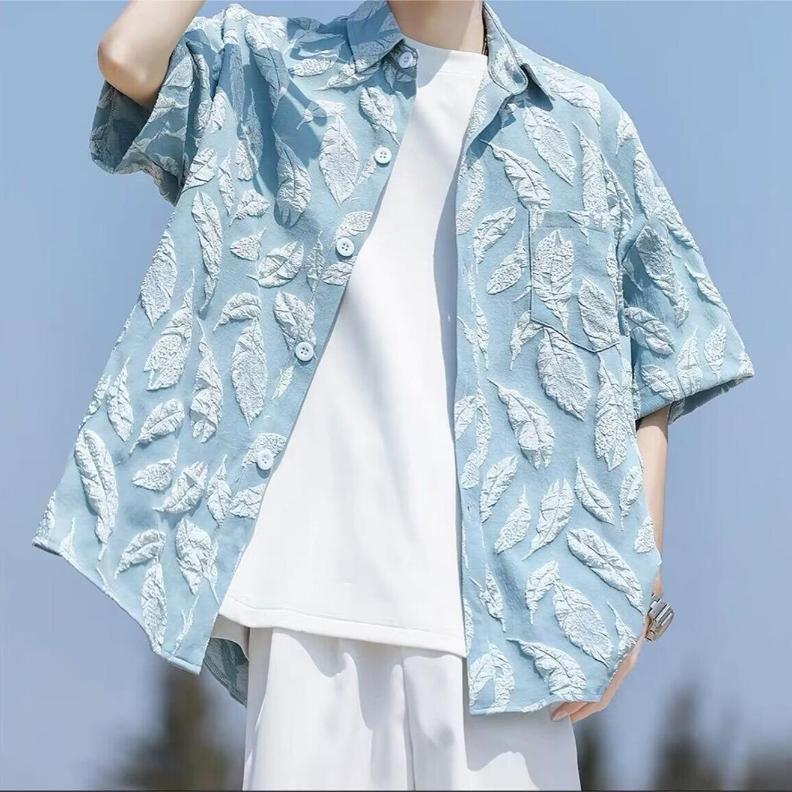 Handsome Printed Short-Sleeved Shirt Men's Summer Niche Design High-End Casual Shirt Hong Kong Style Trendyy Brand Trendyy Jacket