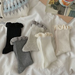 软软云梦毛线针织花边奶昔纯色双针堆堆袜子女miu系韩国ins百搭