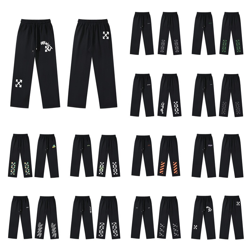Cross-border OFF-WHITE pure cotton terry heavyweight OFF blurred arrow print straight loose casual pants Cross-border OFF-WHITE pure cotton terry heavyweight OFF blurred arrow print straight loose casual pants