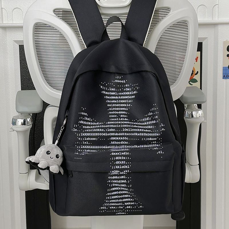 American-Style Trendy Printed Student Backpack with Full Print, Large Capacity, Letter-Printed School Bag for High School and College Students