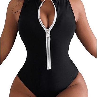 2025 Europe and the United States cross-border foreign trade new solid color zipper tight backless gathered sexy one-piece swimsuit women's surfing clothing