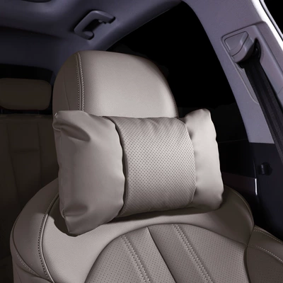 Tesla Model Y headrest, updated: Waist support - 1-piece-headrest-tea-platinum-brown-nappa-leather-for-comfort-and-stress-relief