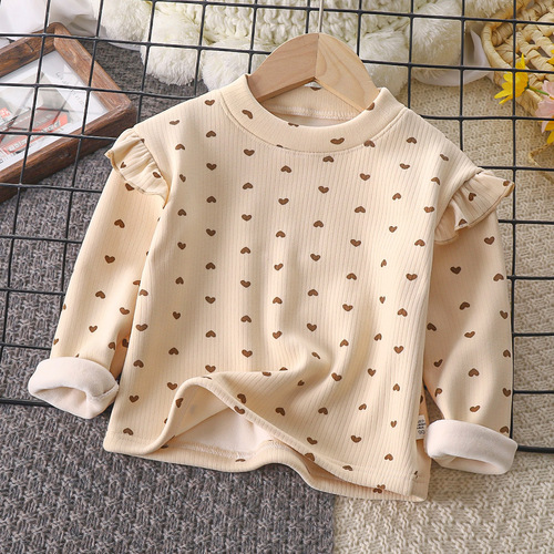 Girls autumn and winter floral bottoming shirt girls flying sleeves autumn T-shirt little girl versatile internet celebrity flying sleeves bottoming shirt