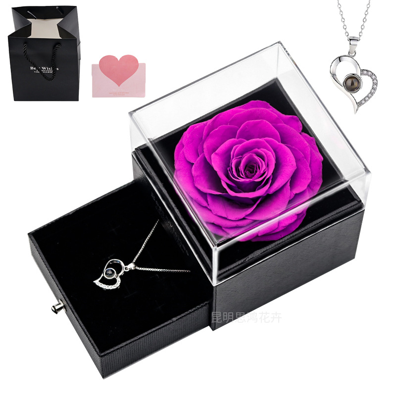 Caja de regalo de joyería con luz, rosa de flor real eterna, para el Día de San Valentín y el Día de la Madre, venta al por mayor transfronteriza de Amazon.