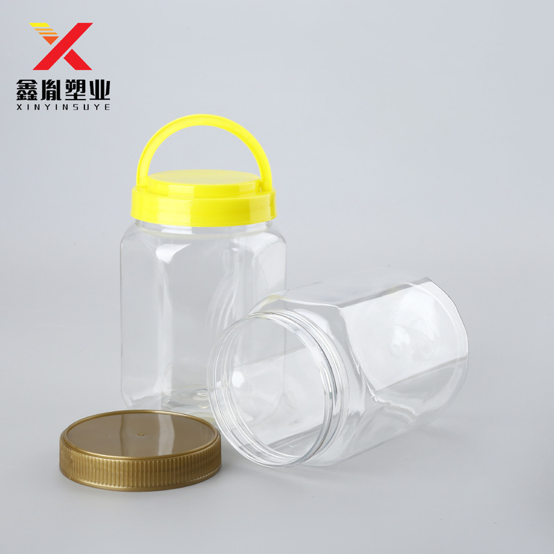 六角プラスチック缶pet密封缶キャンディー缶取っ手付き瓶720mlジャム瓶蜂蜜瓶2斤蜂蜜缶|undefined