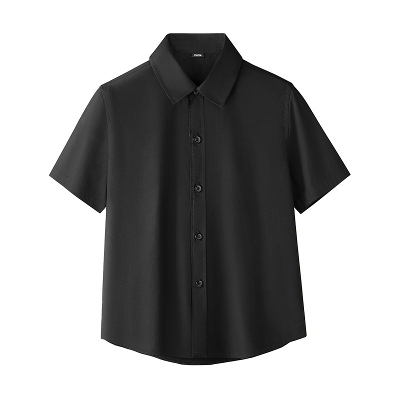 Camisa negra de manga corta para niños, ropa de actuación para niños de primavera y verano, camisa de algodón, uniforme escolar para estudiantes de primaria y secundaria, ropa de actuación