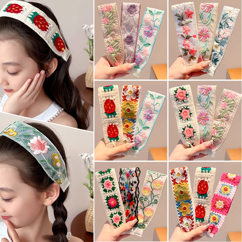 Diadema de velcro bordado de punto para niños, diadema de niña, flequillo, diadema en la frente, diadema de cabello roto de niña, tocado de artefacto de acabado