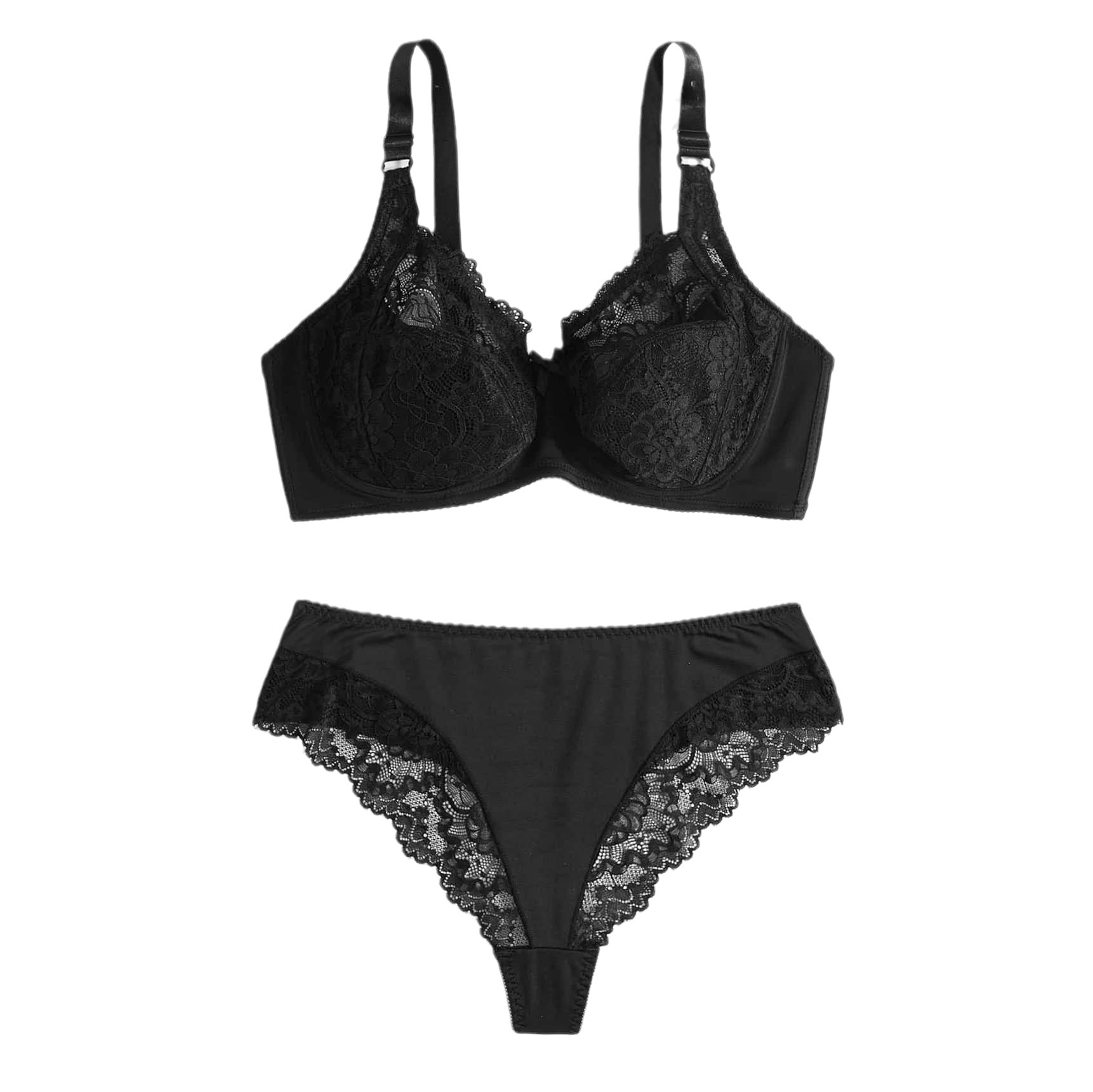 Large size set lace and sexy women's underwear gathered with top support bra 38-48D_voghion.com
