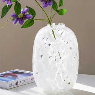 Glass small mouth big belly round glass flower bottle flower point snowflake water-raising Bell horse drunk Wood Snow Willow flower arrangement floor decoration