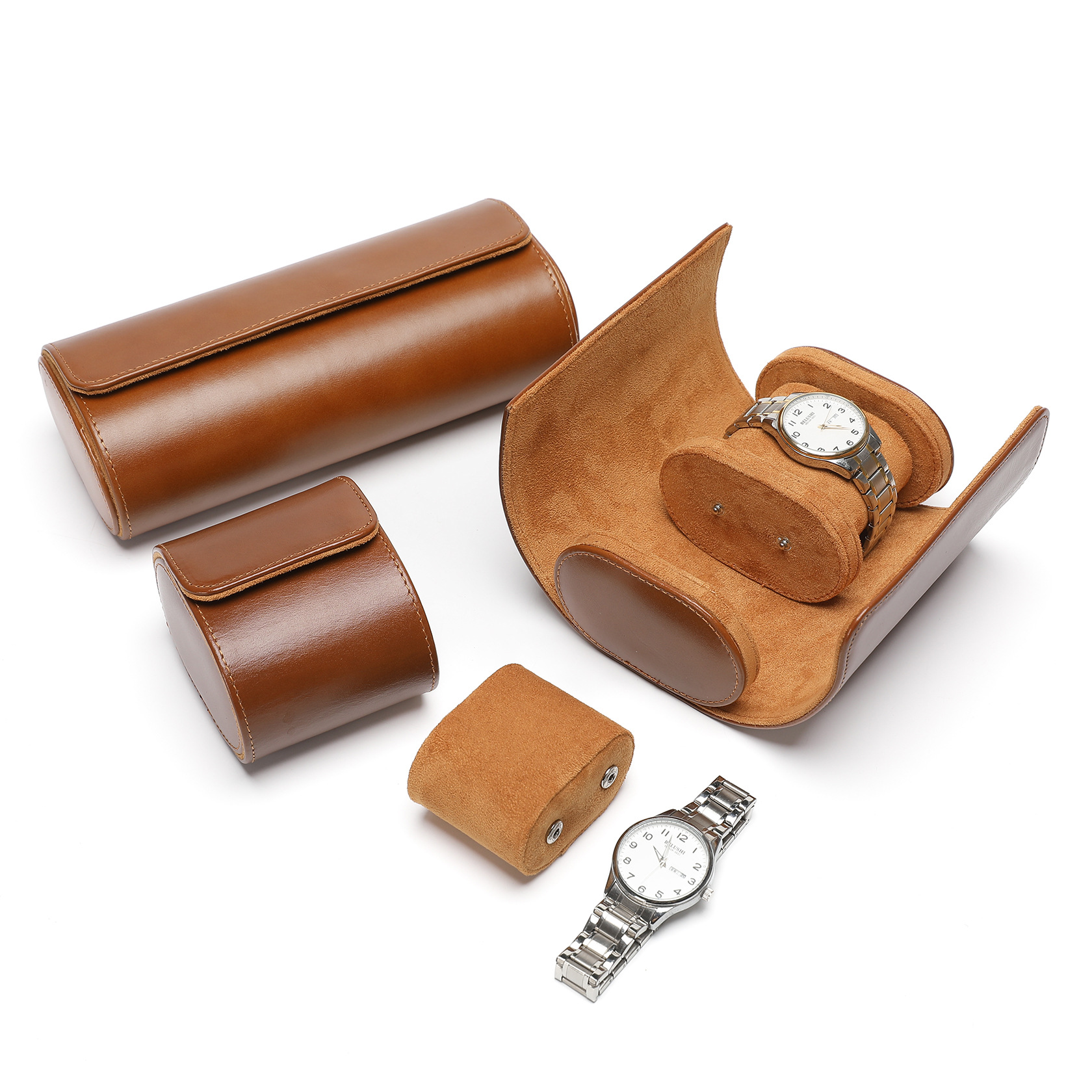 Spot High-End First-Layer Cowhide Dark Brown 1-2-3 Digit Genuine Leather Watch Box Travel Watch Watch Storage Box