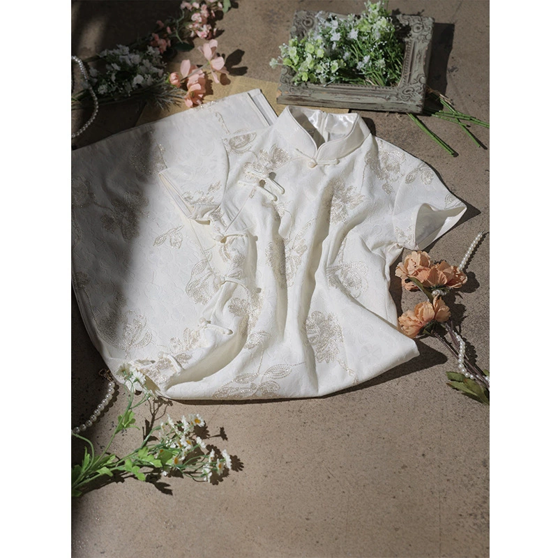 Белый чепи шам, платье, ретроворота, китайский стиль