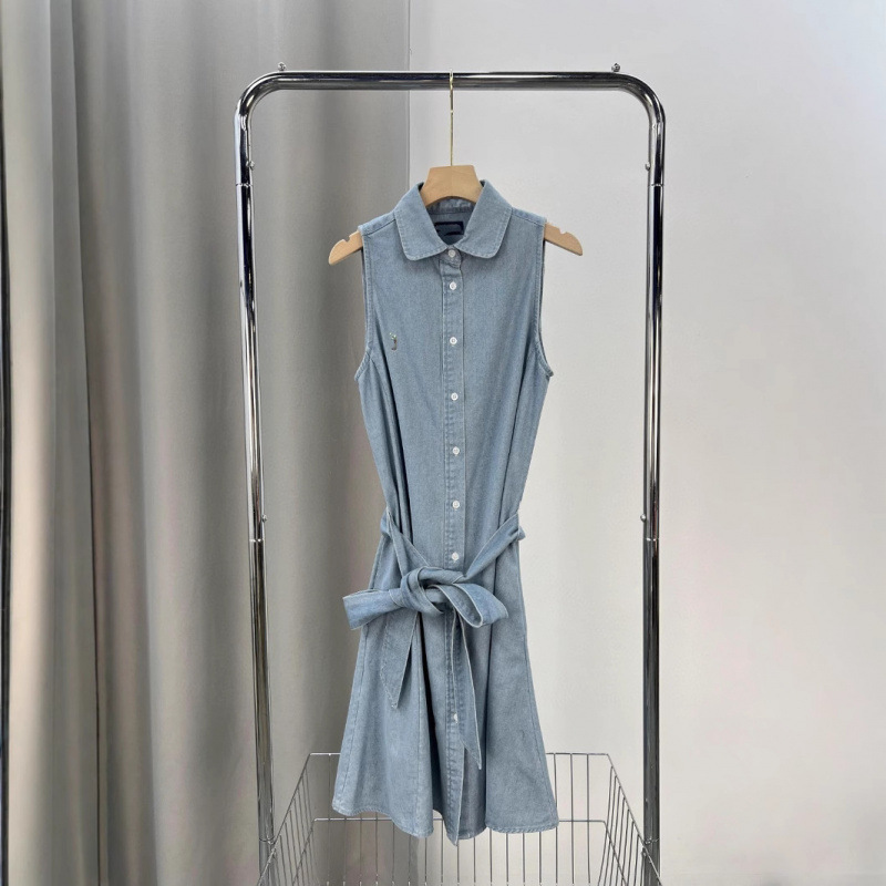 2025 New Model L in Stock High-End Version Ralph Sleeveless Shirt Dress with Pony Logo Embroidery Cotton Denim Dress 2025 New Model L in Stock High-End Version Ralph Sleeveless Shirt Dress with Pony Logo Embroidery Cotton Denim Dress