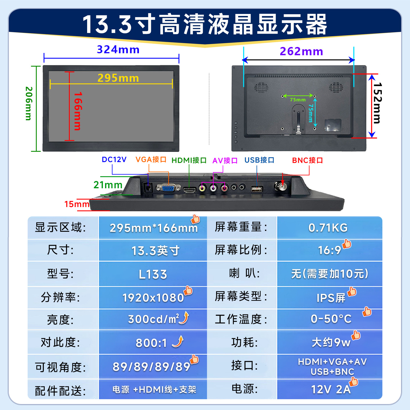Touch Monitor 7/8/9/10/11/13/15/19/ 21inch Car Monitor Lcd Portable Display
