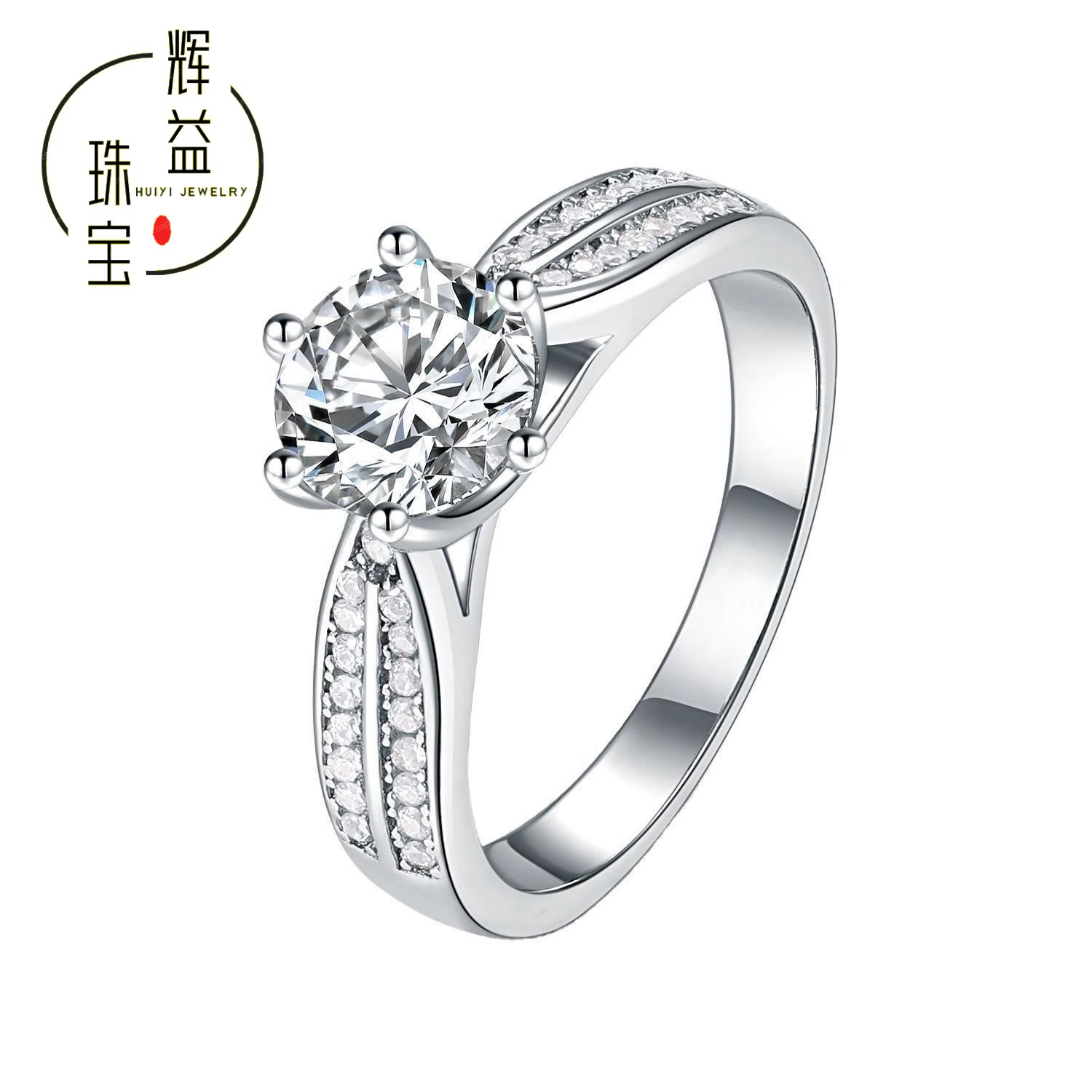 Classic fashionable adjustable ring, 925 sample silver, one carat diamond