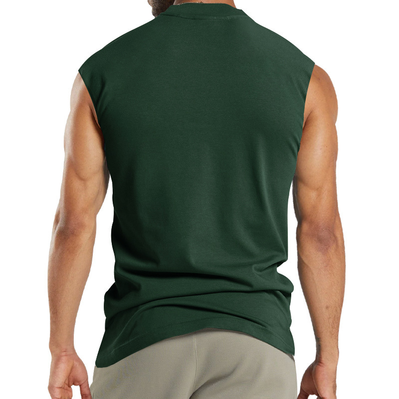 2024 Summer New Kam Shoulder Large Men's Short Sleeve Button Pocket Sleeveless T-shirt_voghion.com