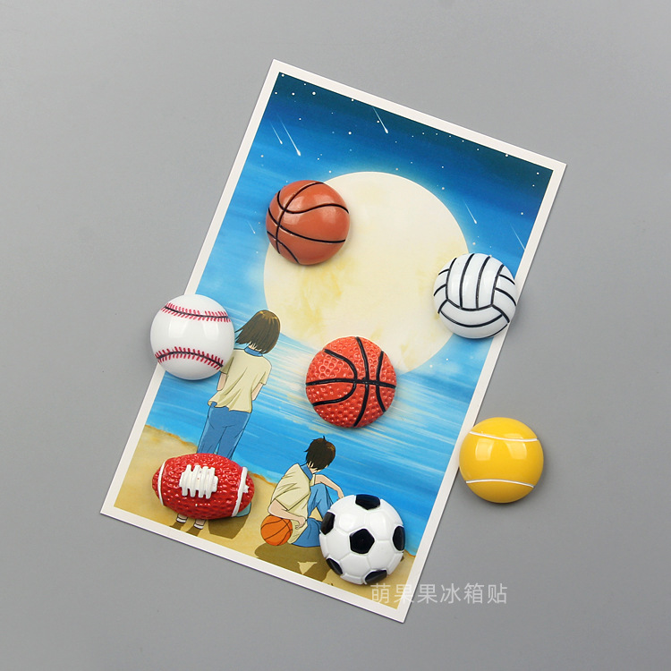 漫画クリエイティブスポーツボール磁気樹脂冷蔵庫ステッカー磁気ステッカーバスケットボールサッカーテニス黒ホワイトボードステッカー装飾ステッカー|undefined