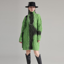 中创日臻中长款慵懒风毛衣女2025秋冬新款撞色显瘦针织高领连衣裙