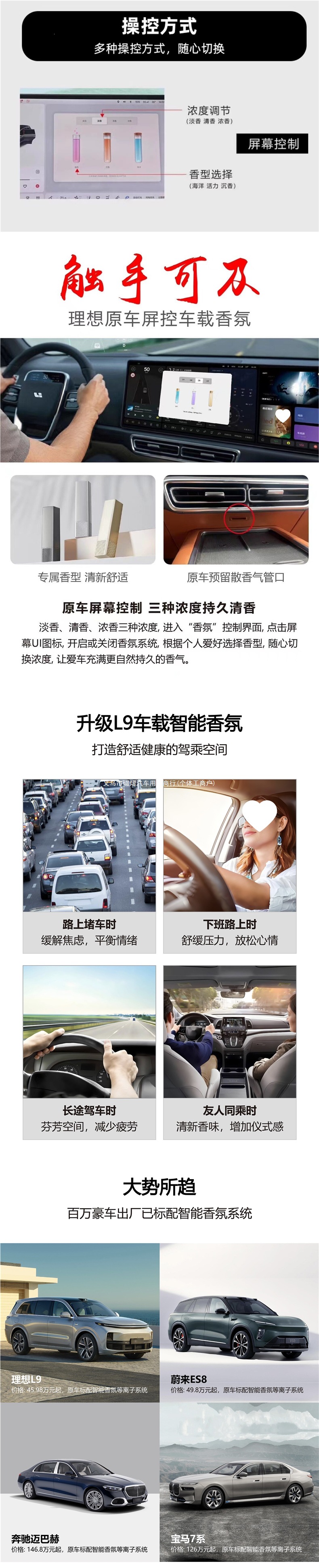 Ideal L6/L7/L8 fragrance and negative ion system, original factory model, non-destructive installation of smart car fragrance diffuser
